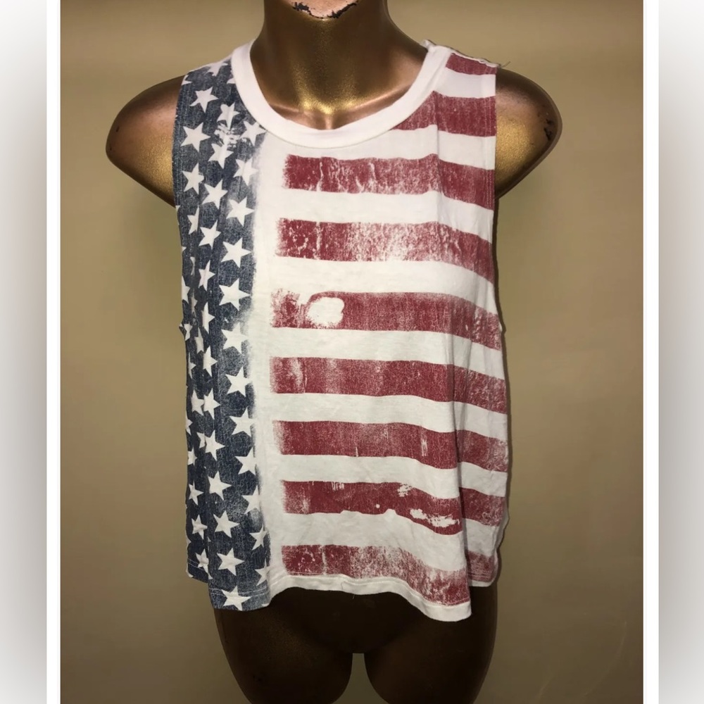 Ing Womens Junior Size M Stars Red Blue Sleeveless Crop Top Tee Tank